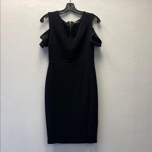 Express Black Cold-Shoulder Midi Sheath Dress